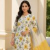 Yellow with Grey Floral Print Cotton Suite