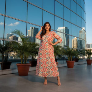 Geometric Print Anarkali Cotton Frock