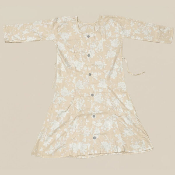 Beige & White Floral Cotton Frock