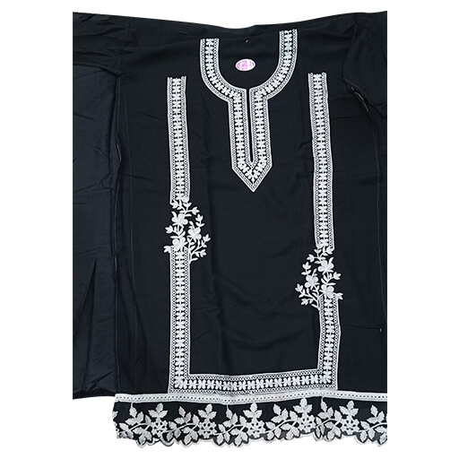 Lakhnavi Floral Black Georgette Suit with Cut Work Arms & Organza Dupatta