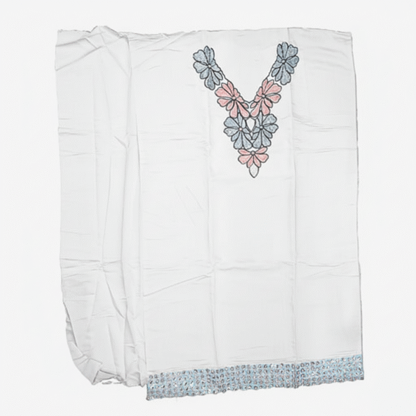 White Silk Cotton Suit Set with Resham Embroidery & Tissue Dupatta