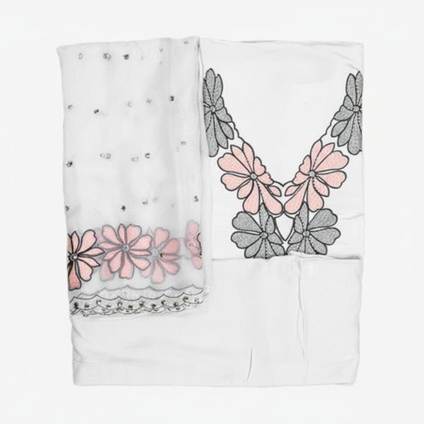 White Silk Cotton Suit Set with Resham Embroidery & Tissue Dupatta