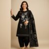 Rayon Cotton Fabric with Floral Printed Suit (Black)