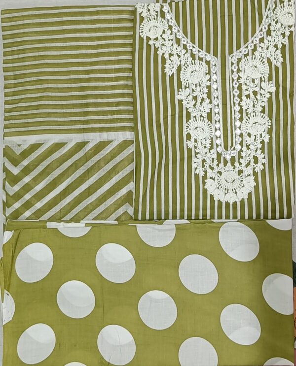 Geographic Printed Cotton Suite Material with Green Fabric (Suite, Salwar & Dupatta)