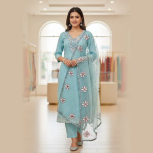Sky Blue Silk Cotton Suit Set