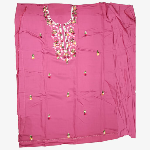 Pink Taffeta Suit Set with Multi-Color Thread Hand Embroidery & Meshleen Cotton Dupatta