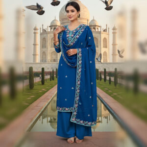Navy Blue Lakhnavi Floral Suit Set