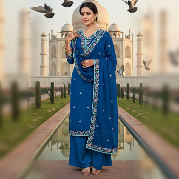 Navy Blue Lakhnavi Floral Suit Set