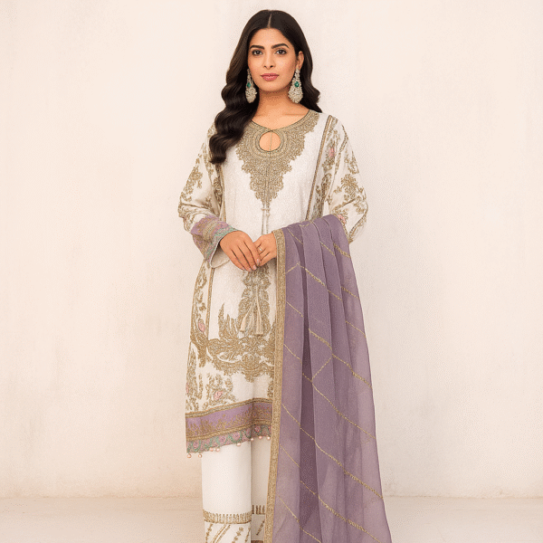 pakistani suit white and purple