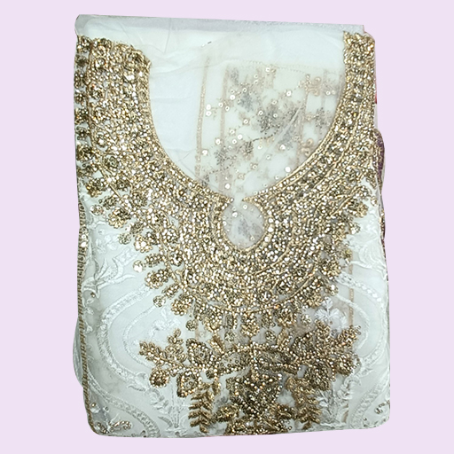 Heavy Embroidery Pakistani Suit Work Purple White Combination Party Wear (Fabric)